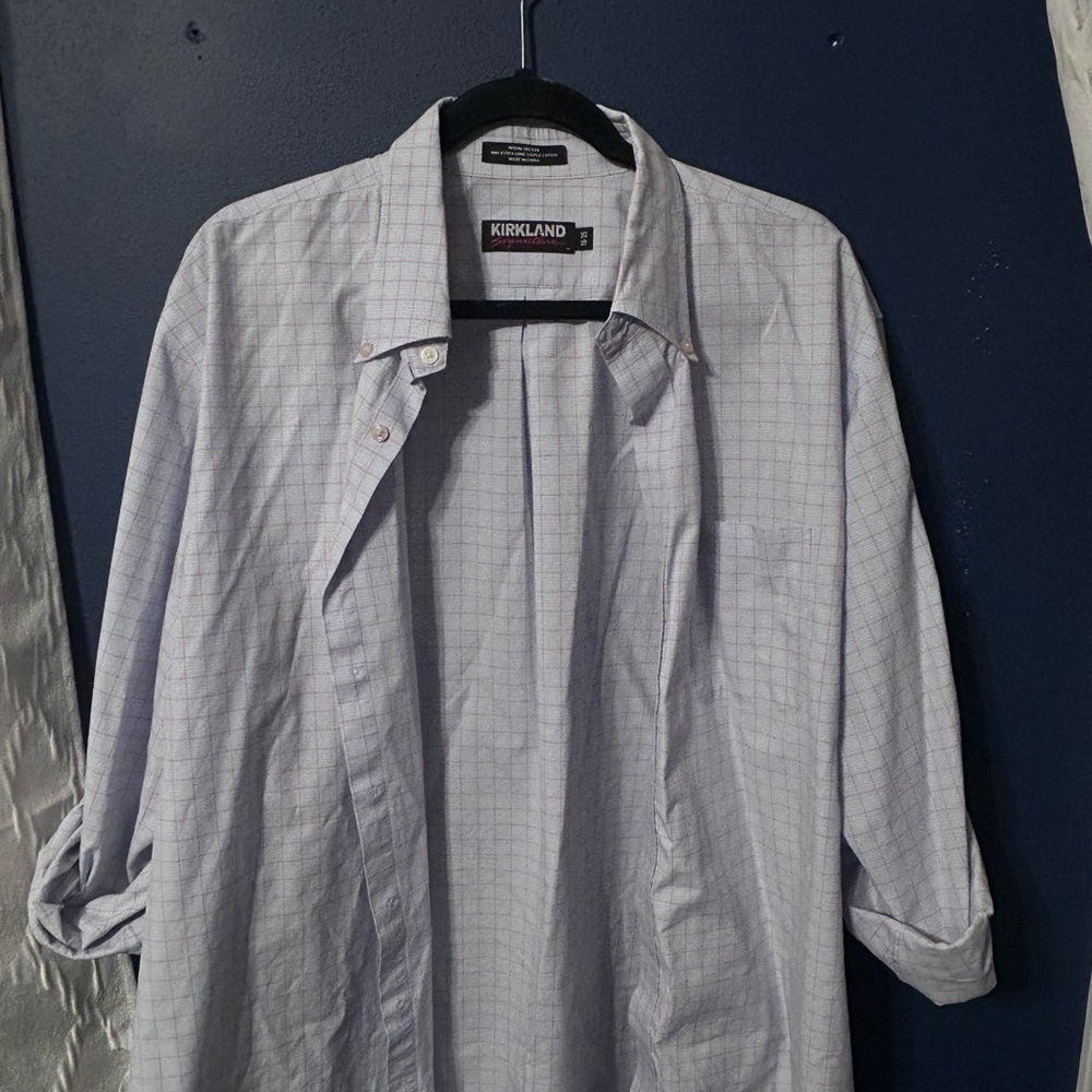 Kirkland Signature Men's Light Blue Checkered Dress Shirt
